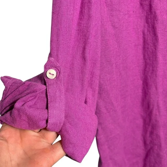 Naturals D&CO. | Wild Orchid Button Up Roll Tab Sleeves Linen Blend Top size L - Picture 7 of 15